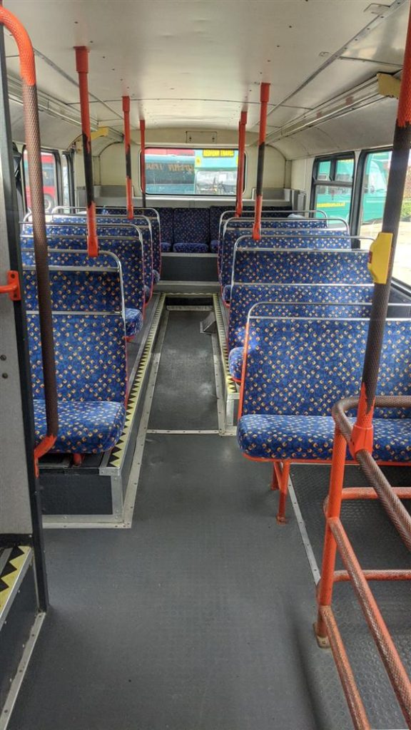 Lower deck seat photo of a double decker Scania 1992